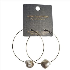 14k Gold Plated Wire Baroque Pearl World Market Gold Hoop Earrings NEW